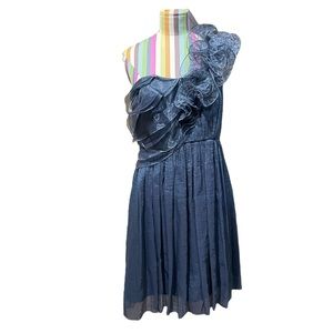 BCBGeneration Blue One Shoulder Organic Pleated Dress 0894